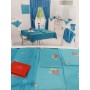 NAKIŞLI PAMUK SATEN MUTFAK SETİ MAVİ 8696474231658